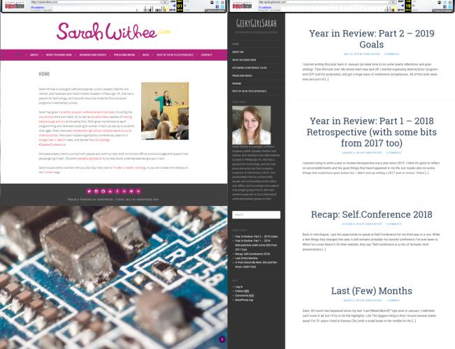 Screenshots of my old sites side-by-side