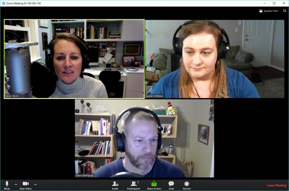 Screenshot of Sarah recording a podcast on Hallway Chats